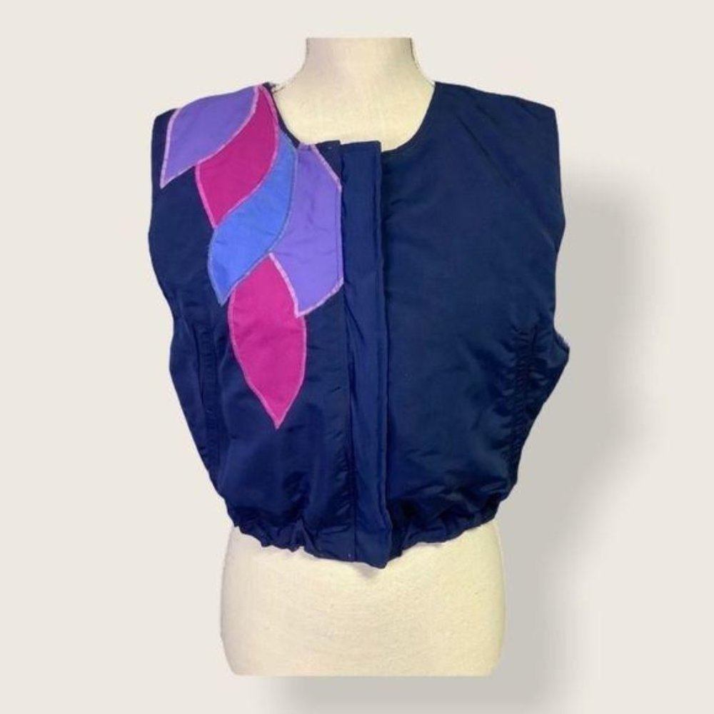 Vintage 80's Handmade Blue Purple Patch Ski Vest *Medium
